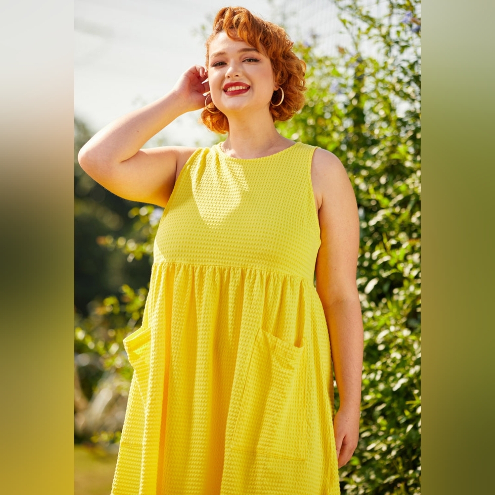 ModCloth Bright Yellow Sleeveless Textured Pocket Dress